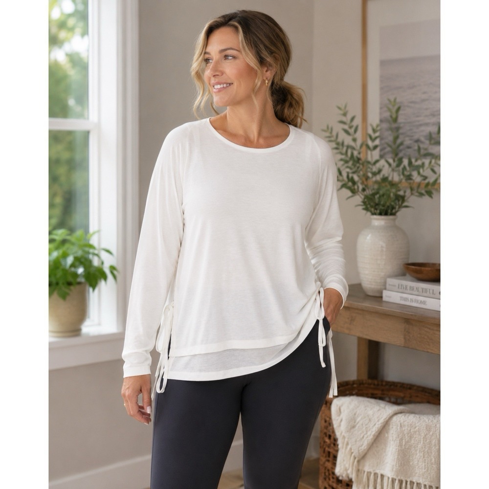 Sweaty Betty Size Large Tie Side Yoga Long Sleeve Top White
